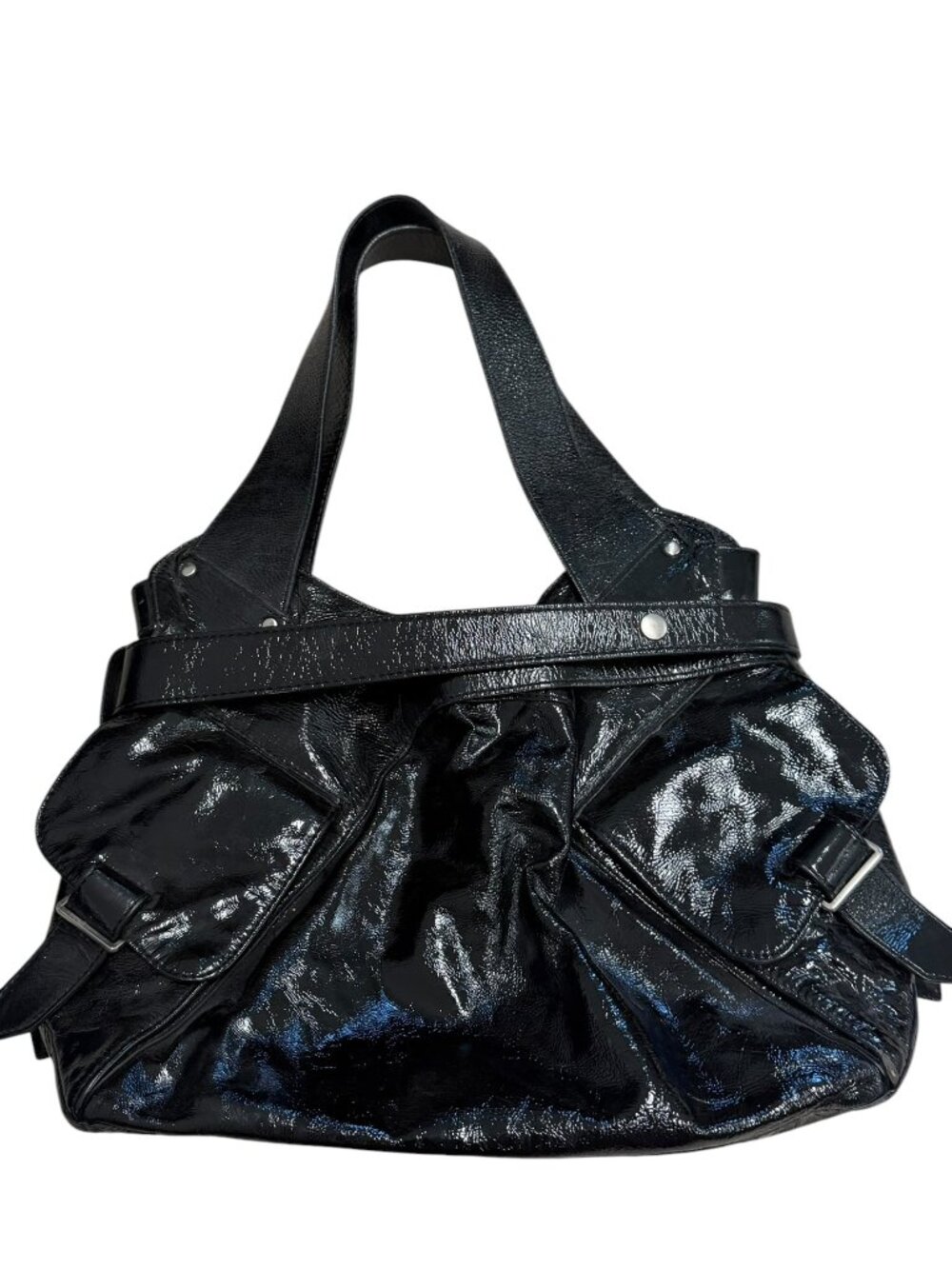 EUC Kooba Black Patent Leather Shoulder Bag Hobo Purse - Picture 2 of 7